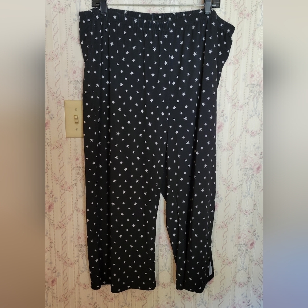 Slinky Brand Black W White Stars Elastic Waist Pants